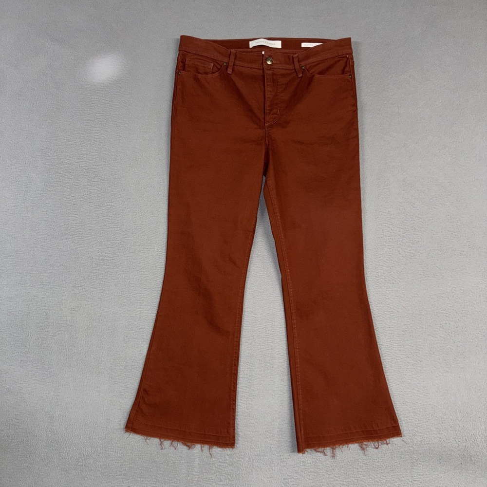 Vintage America Jeans Womens 8 Brown Red High Rise Crop Kick Raw Hem Stretch